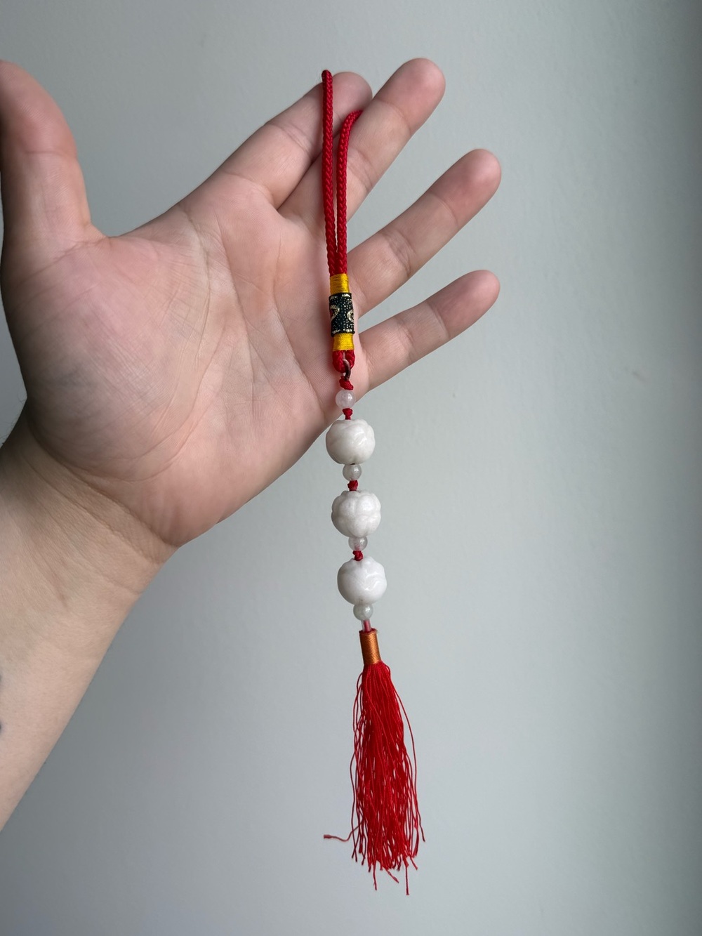 Feng Shui Chinese Vintage 0" Jade Charm Hanging Red Tassel Festival Pendant